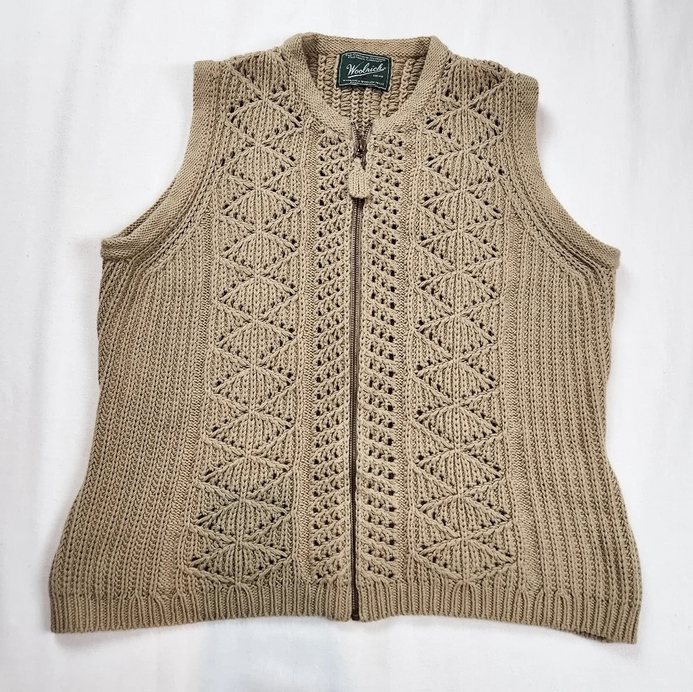 Woolrich Beige Knit Zip Up Vest